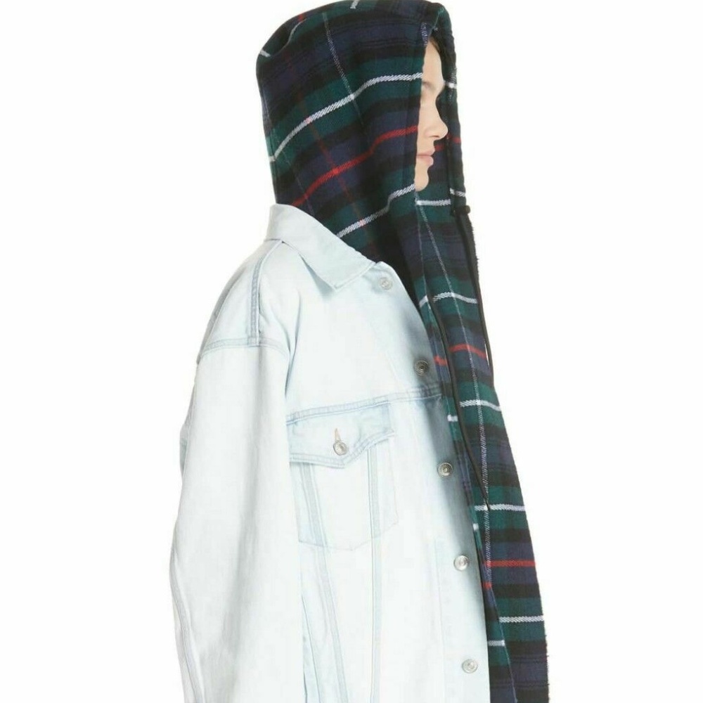 Balenciaga Blue Green Multi Wool Hoodie Logo Scarf